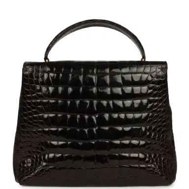 Chanel Vintage Chanel Large Kelly Dark Brown Shiny Alligator Gold Hardware | Thumbnail 4