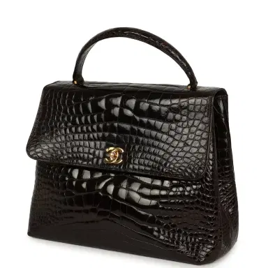 Chanel Vintage Chanel Large Kelly Dark Brown Shiny Alligator Gold Hardware | Thumbnail 5