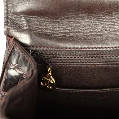 Chanel Vintage Chanel Large Kelly Dark Brown Shiny Alligator Gold Hardware | Thumbnail 9