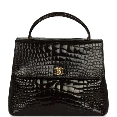 Chanel Vintage Chanel Large Kelly Dark Brown Shiny Alligator Gold Hardware | Thumbnail 1
