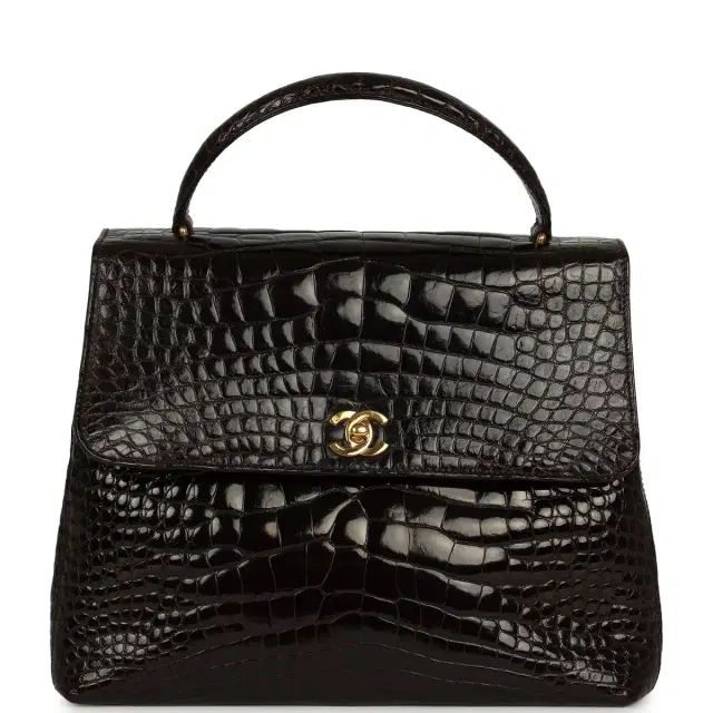 Chanel Vintage Chanel Large Kelly Dark Brown Shiny Alligator Gold Hardware