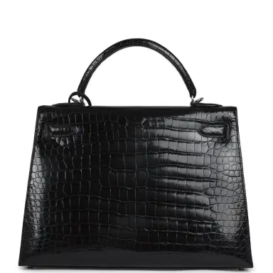 HERMÈS Vintage Hermes Kelly Sellier 32 Black Shiny Porosus Crocodile Palladium Hardware | Thumbnail 4 HERMÈS Vintage Hermes Kelly Sellier 32 Black Shiny Porosus Crocodile Palladium Hardware | Thumbnail 4
