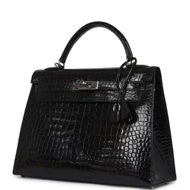 HERMÈS Vintage Hermes Kelly Sellier 32 Black Shiny Porosus Crocodile Palladium Hardware | Thumbnail 5 HERMÈS Vintage Hermes Kelly Sellier 32 Black Shiny Porosus Crocodile Palladium Hardware | Thumbnail 5