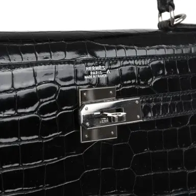 HERMÈS Vintage Hermes Kelly Sellier 32 Black Shiny Porosus Crocodile Palladium Hardware | Thumbnail 7 HERMÈS Vintage Hermes Kelly Sellier 32 Black Shiny Porosus Crocodile Palladium Hardware | Thumbnail 7