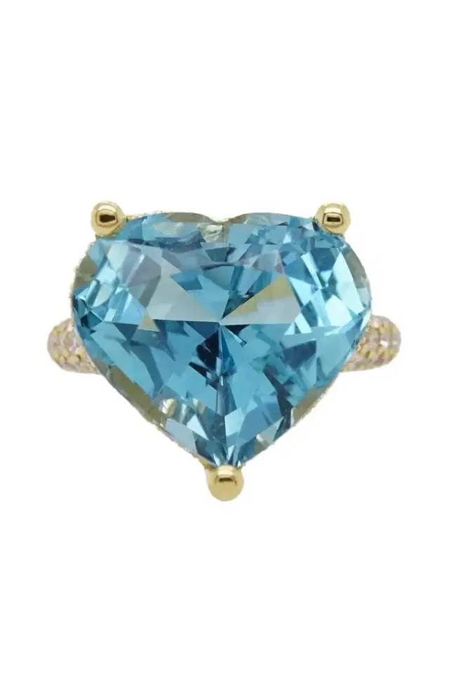 LISA NIK Aquamarine Diamond Heart Colors Collection Ring