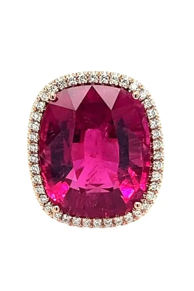 LISA NIK Rubellite Diamond Halo Ring
