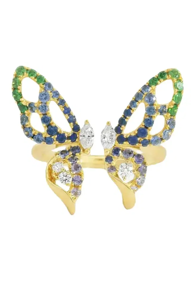 LISA NIK Sapphire Diamond Rainbow Collection Butterfly Ring