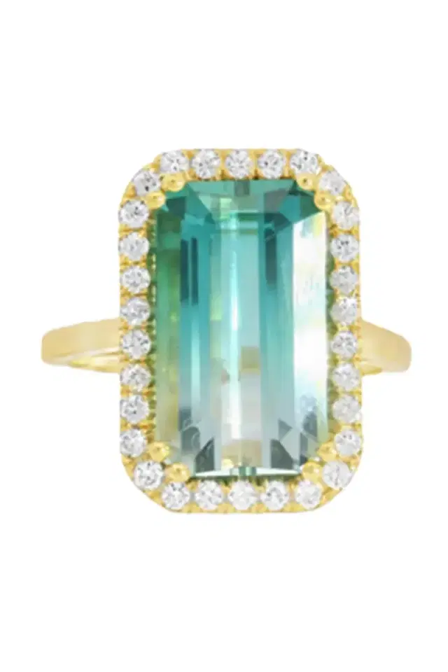 LISA NIK Tourmaline Diamond Emrald Cut Colors Collection Ring
