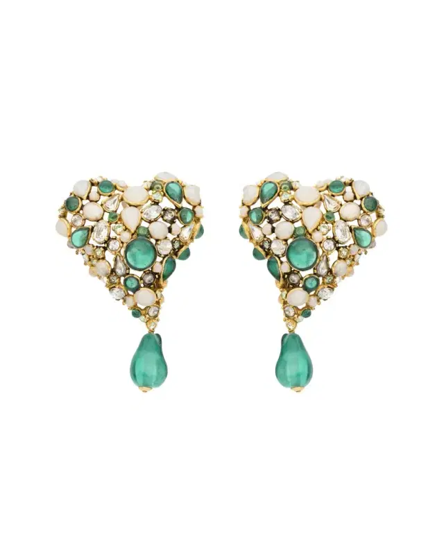 Yves Saint Laurent Crystal heart earrings in resin and metal