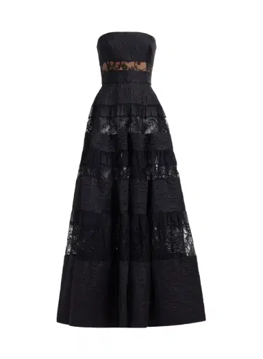 Elie Saab Strapless Brocade & Lace Long Dress | Thumbnail 1 Elie Saab Strapless Brocade & Lace Long Dress | Thumbnail 1