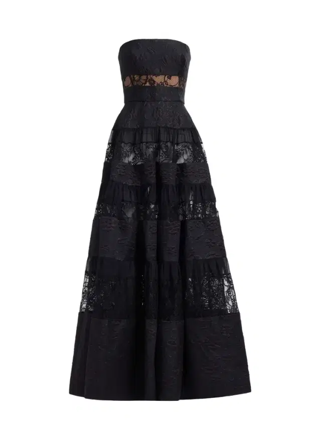 Strapless Brocade & Lace Long Dress