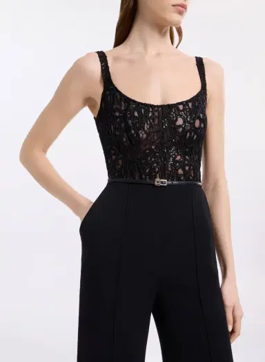 Elie Saab Sequin Embroidered Tulle & Cady Jumpsuit | Thumbnail 2 Elie Saab Sequin Embroidered Tulle & Cady Jumpsuit | Thumbnail 2