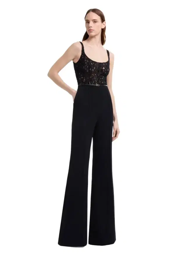 Elie Saab Sequin Embroidered Tulle & Cady Jumpsuit