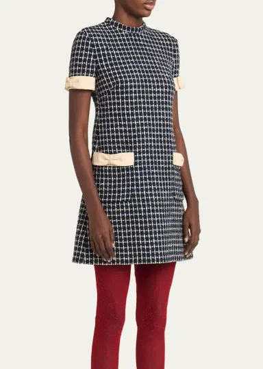 Valentino Garavani Bow-Embellished Boucle Mini Dress | Thumbnail 4