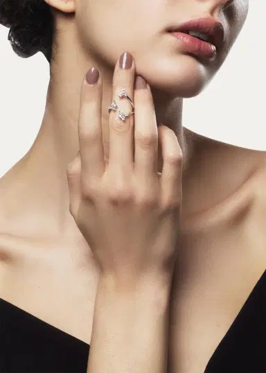 YEPREM 18K White Gold Diamond Y-Conic Snowflake Stackable Ring | Thumbnail 3