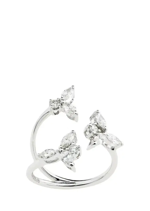 YEPREM 18K White Gold Diamond Y-Conic Snowflake Stackable Ring