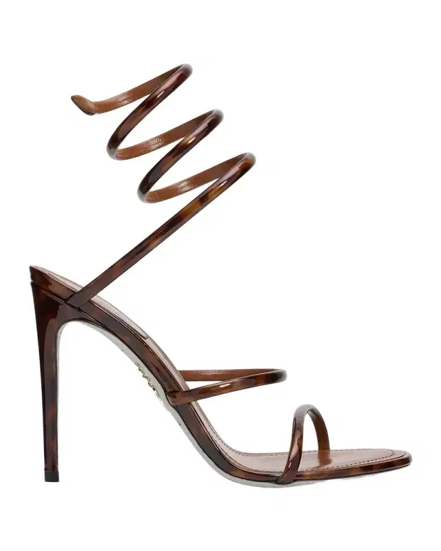 René Caovilla 105mm Cleo Tortoiseshell Patent Leather Snake-Wrap Sandals