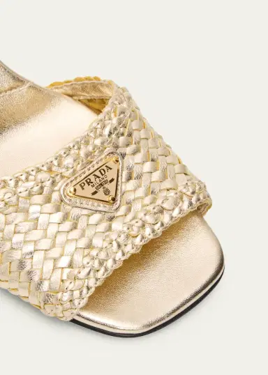 Prada 65mm Madras Woven Metallic Leather Ankle-Strap Sandals | Thumbnail 5