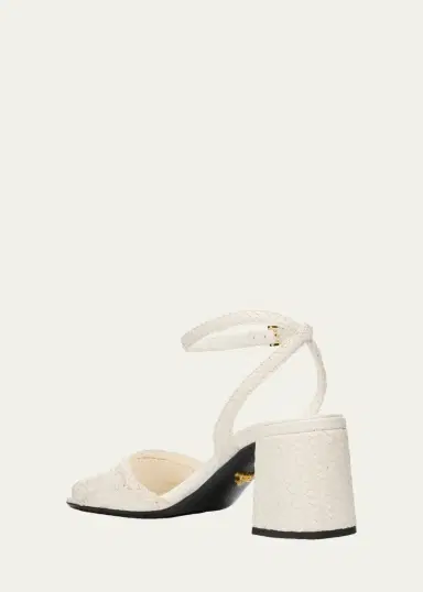 Prada 65mm Madras Woven Metallic Leather Ankle-Strap Sandals | Thumbnail 8