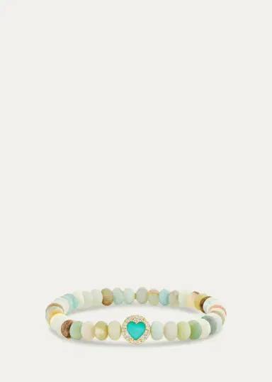 Sydney Evan 14K Yellow Gold, Amazonite, Turquoise & 0.01 TCW Diamond Beaded Heart Bracelet | Thumbnail 2