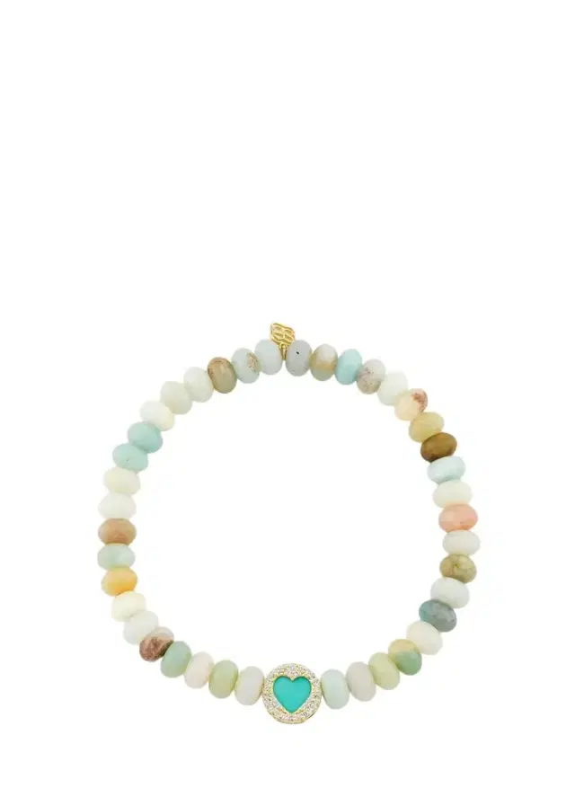 Sydney Evan 14K Yellow Gold, Amazonite, Turquoise & 0.01 TCW Diamond Beaded Heart Bracelet