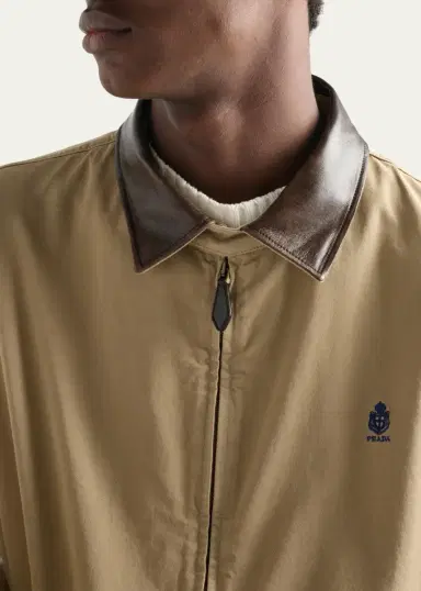 Prada Men's Old Gabardine Leather-Collar Full-Zip Jacket | Thumbnail 5 Prada Men's Old Gabardine Leather-Collar Full-Zip Jacket | Thumbnail 5