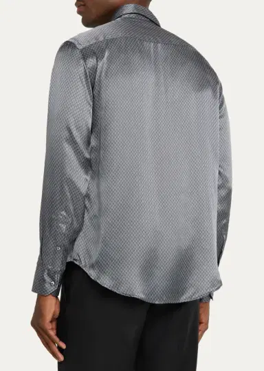 Giorgio Armani Men's Silk Chevron Button-Front Shirt | Thumbnail 3