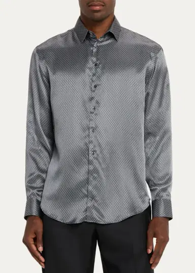 Giorgio Armani Men's Silk Chevron Button-Front Shirt | Thumbnail 4