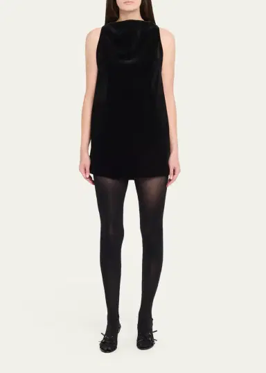 Brandon Maxwell Sable High-Neck Velvety Mini Dress | Thumbnail 2