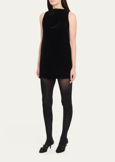 Brandon Maxwell Sable High-Neck Velvety Mini Dress | Thumbnail 4