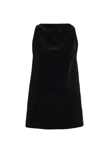 Brandon Maxwell Sable High-Neck Velvety Mini Dress | Thumbnail 1