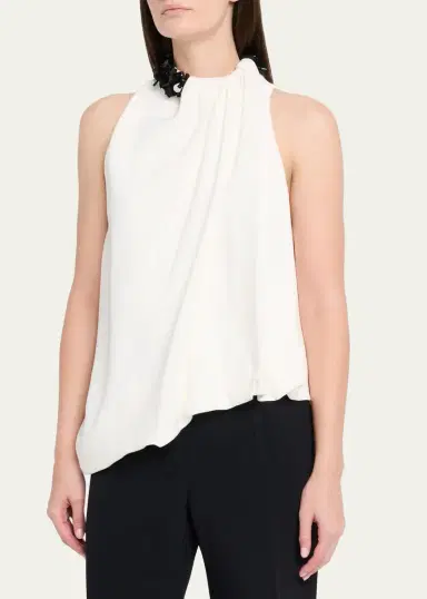 Brandon Maxwell Haze Draped Sequin-Trim Asymmetric Top | Thumbnail 4