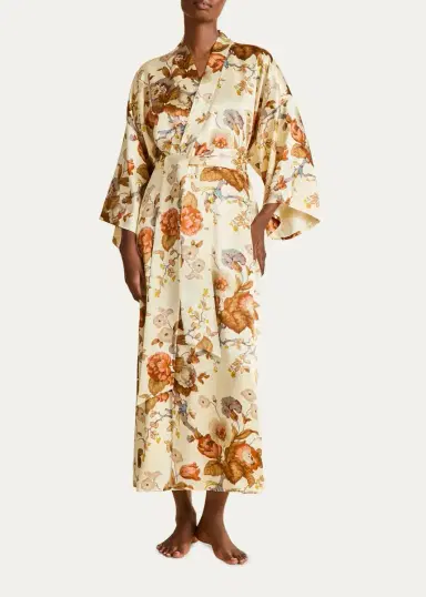 Olivia von Halle Queenie Floral-Print Silk Robe | Thumbnail 2