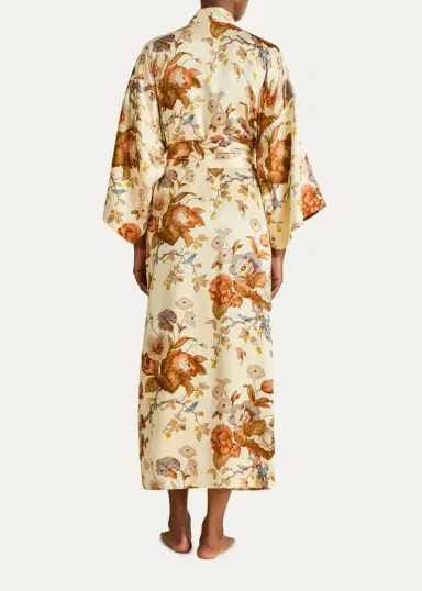 Olivia von Halle Queenie Floral-Print Silk Robe | Thumbnail 3