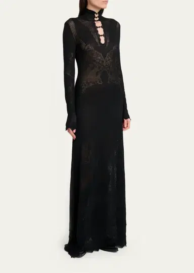 Gabriela Hearst Solace Wool Lace Knit Long-Sleeve Maxi Dress | Thumbnail 4
