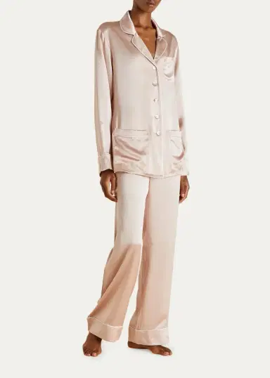 Olivia von Halle Coco Straight-Leg Silk Satin Pajama Set | Thumbnail 2