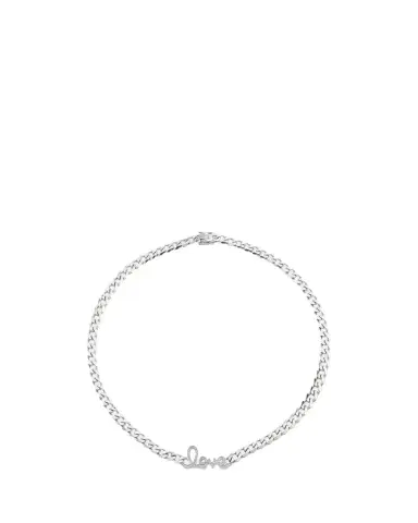 Sydney Evan 14K White Gold Diamond Love Script Curb-Link Necklace | Thumbnail 1