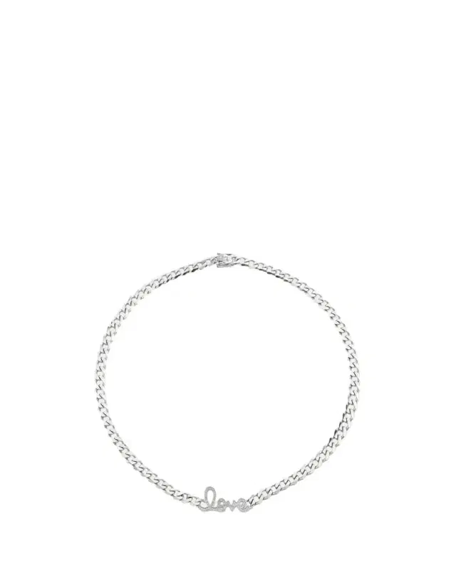 Sydney Evan 14K White Gold Diamond Love Script Curb-Link Necklace