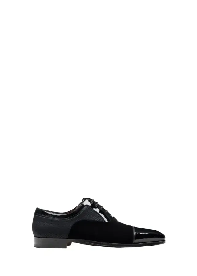 Magnanni Men's Obsidian Suede & Patent Leather Cap-Toe Oxfords