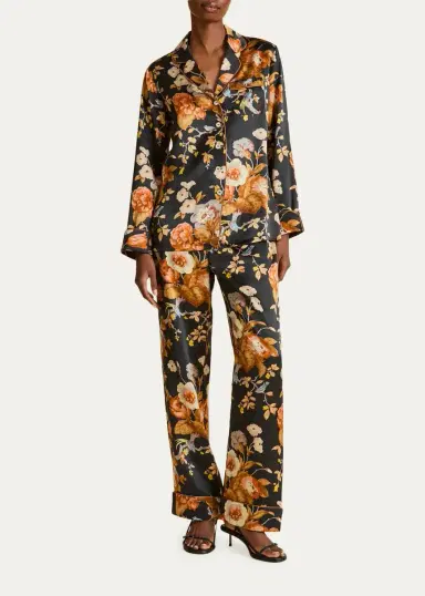 Olivia von Halle Lila Floral-Print Silk Pajama Set | Thumbnail 4