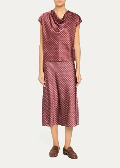 Vince Ombré Plaid Silk Satin Cowl-Neck Blouse | Thumbnail 2