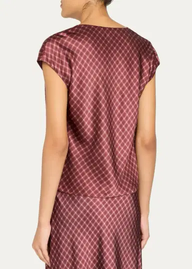 Vince Ombré Plaid Silk Satin Cowl-Neck Blouse | Thumbnail 3