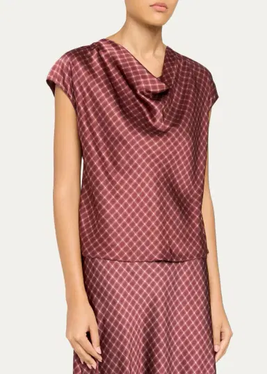 Vince Ombré Plaid Silk Satin Cowl-Neck Blouse | Thumbnail 4