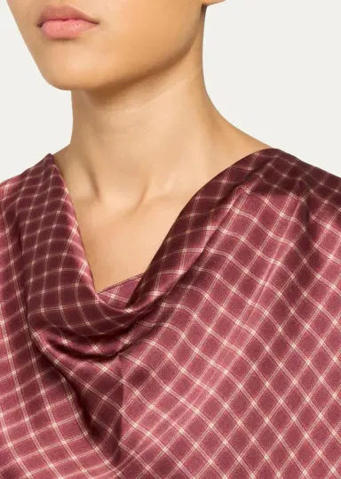 Vince Ombré Plaid Silk Satin Cowl-Neck Blouse | Thumbnail 5