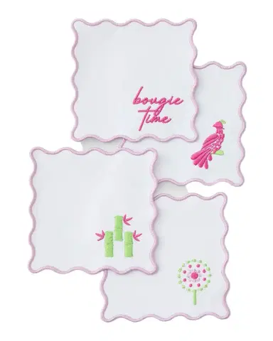 Oh My Mahjong Embroidered Cocktail Napkins, Set of 4 | Thumbnail 1