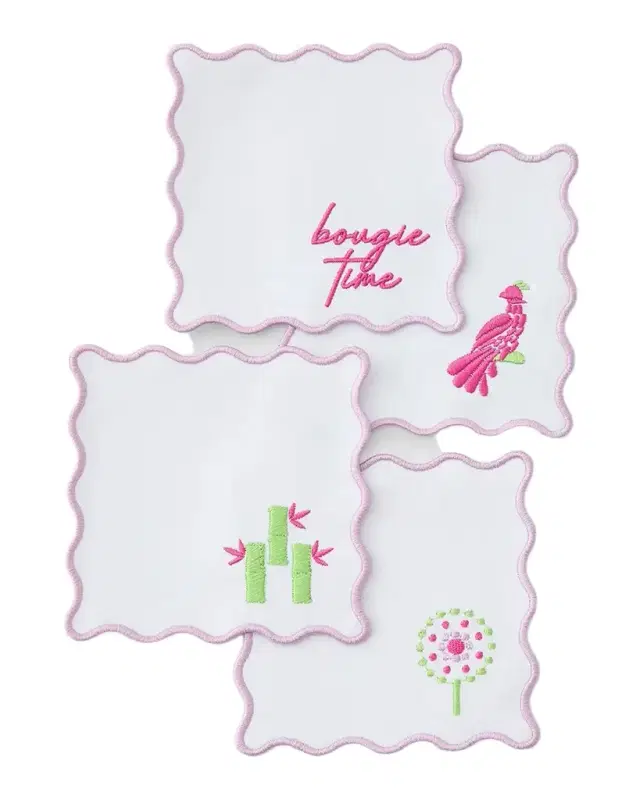 Oh My Mahjong Embroidered Cocktail Napkins, Set of 4
