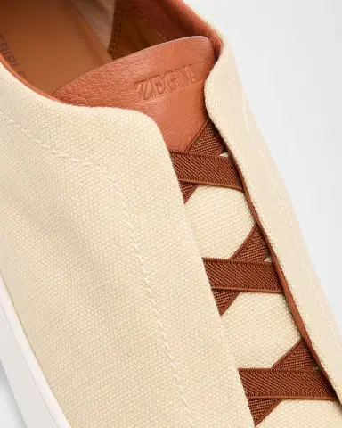 Zegna Men's Triple Stitch Linen Slip-On Sneakers | Thumbnail 4 Zegna Men's Triple Stitch Linen Slip-On Sneakers | Thumbnail 4