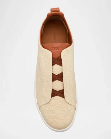 Zegna Men's Triple Stitch Linen Slip-On Sneakers | Thumbnail 5 Zegna Men's Triple Stitch Linen Slip-On Sneakers | Thumbnail 5