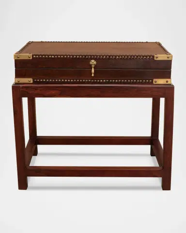 Sarreid Winchester Leather Box on Stand Table | Thumbnail 2 Sarreid Winchester Leather Box on Stand Table | Thumbnail 2