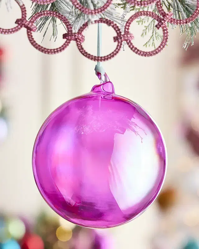 Jim Marvin Fuchsia Glass Globe Christmas Ornament